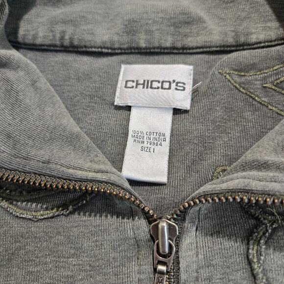 Chico's Full Zip Embroidered Cotton Jacket Chico's Size 1 (S) Moss Green - Picture 8 of 10